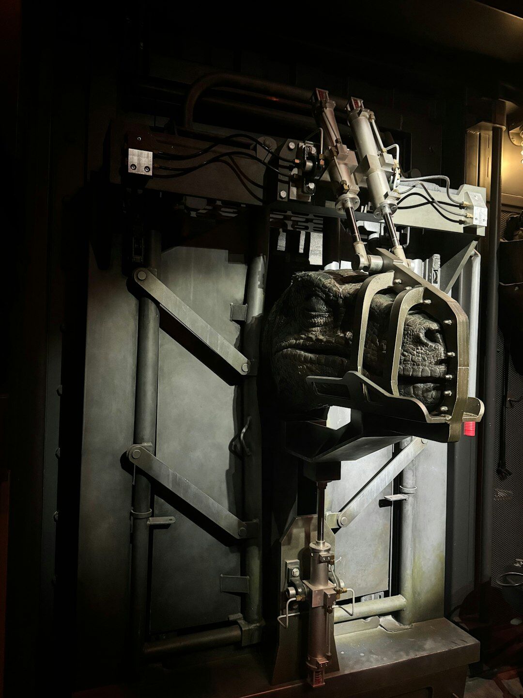 Empty television studio set with cameras and lighting rig